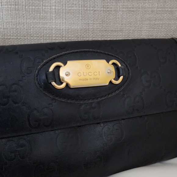 Gucci GG Black Guccissima Long Trifold Snap Wallet W/ Gucci Gold Horsebit Accent - Picture 8 of 16
